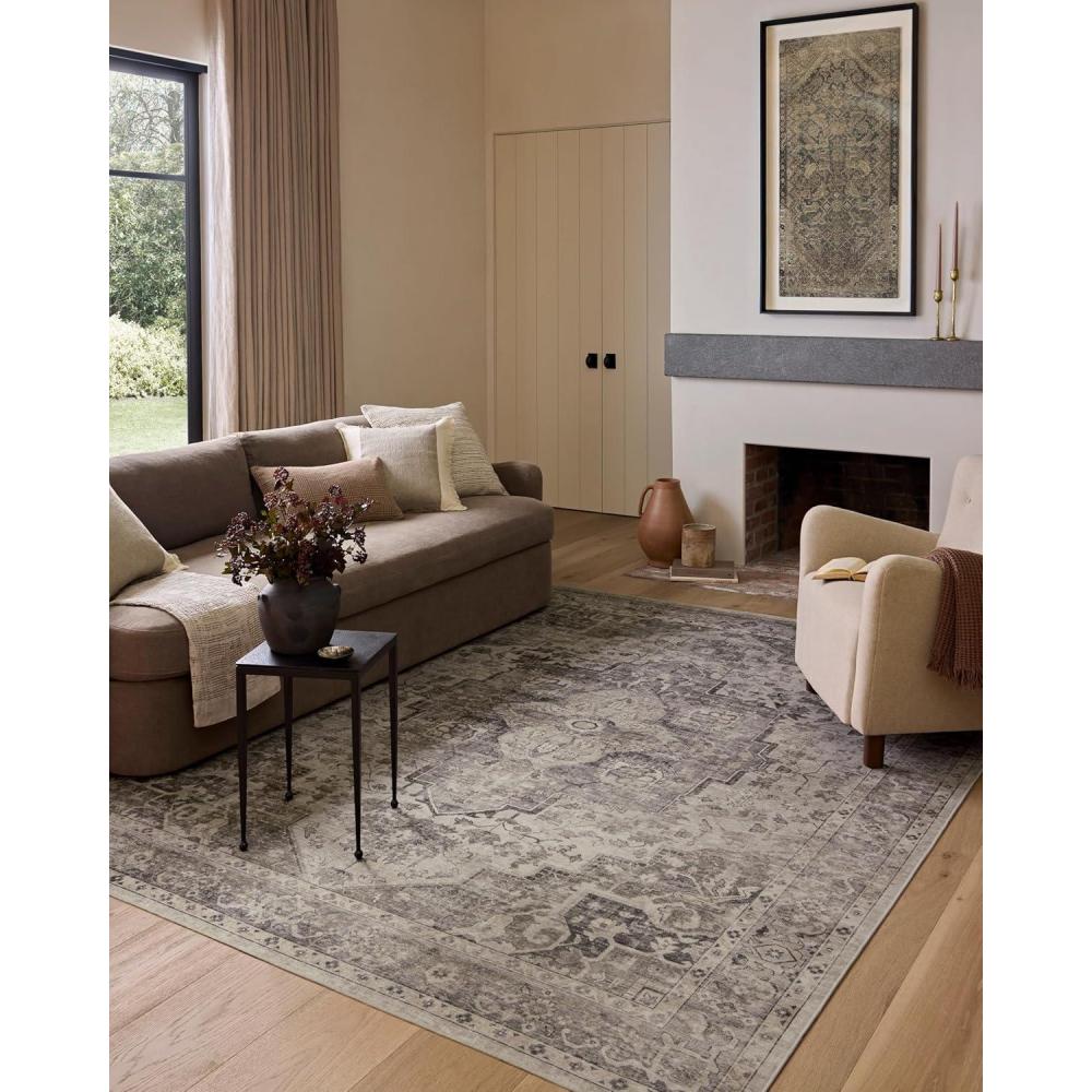 imageLoloi Amber Lewis Josie Collection JOS02 EarthNatural 60quot x 90quot 13quot Pile Height Low Profile Machine Washable Area RugSilver Natural