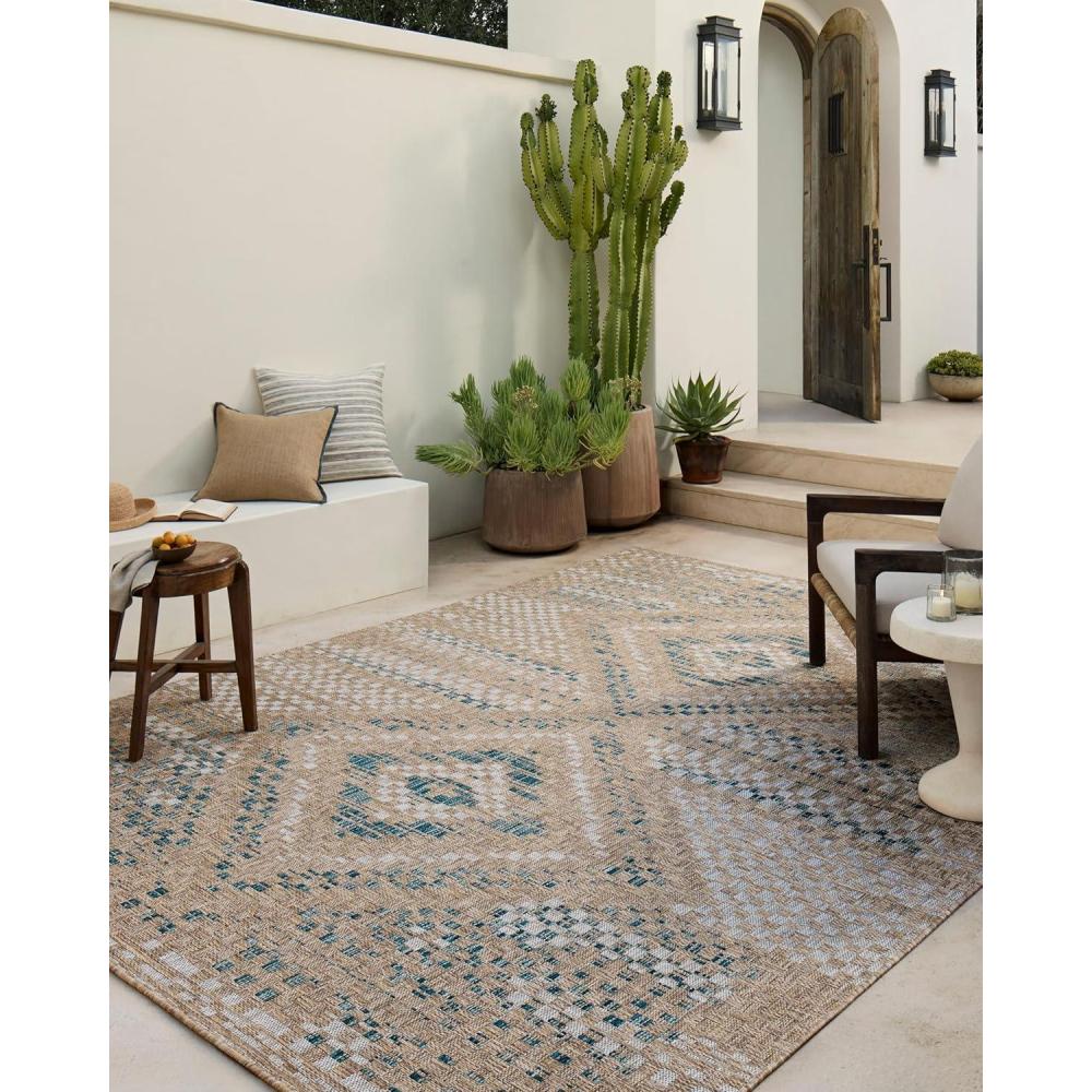 imageLoloi Amber Lewis Topanga Collection TOP01 NaturalBone 710quot x 10 IndoorOutdoor Area RugNatural Aqua