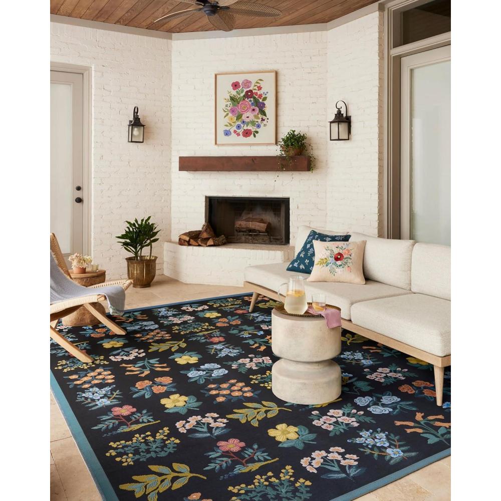 imageLoloi Rifle Paper Co Perennial Collection Wildflower PRN03 BlackNavy 67quot x 94quot IndoorOutdoor Area RugBlack