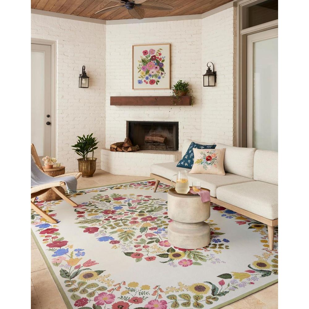 imageLoloi Rifle Paper Co Perennial Collection Wildflower PRN03 BlackNavy 67quot x 94quot IndoorOutdoor Area RugCream