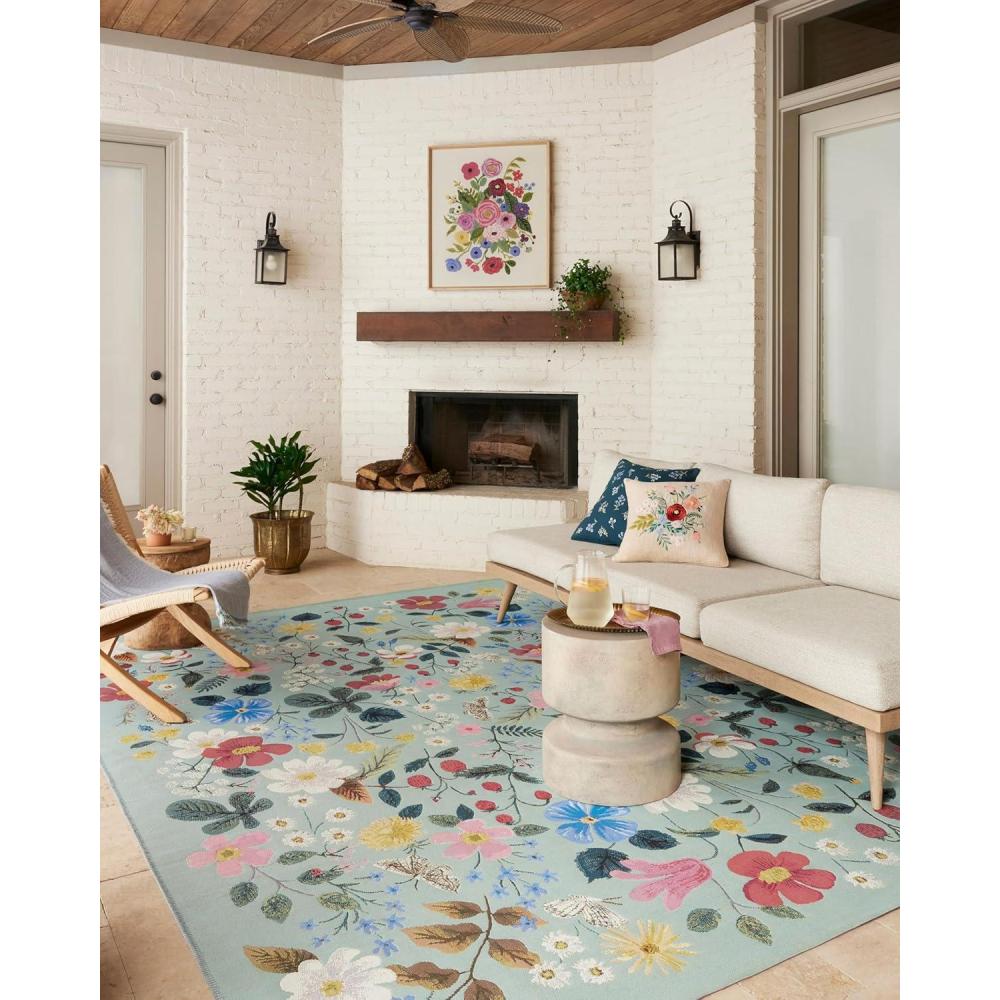 imageLoloi Rifle Paper Co Perennial Collection Wildflower PRN03 BlackNavy 67quot x 94quot IndoorOutdoor Area RugMint