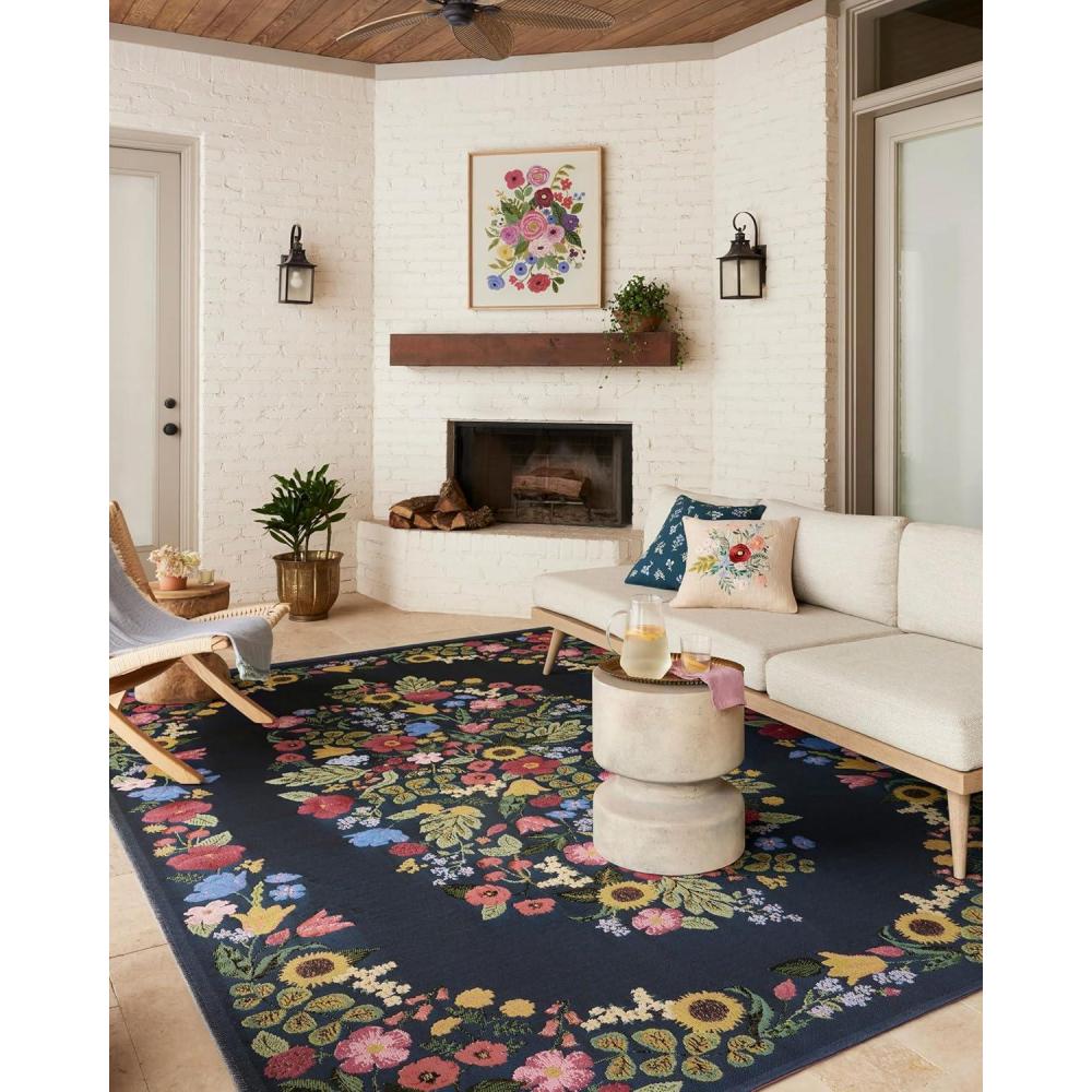 imageLoloi Rifle Paper Co Perennial Collection Wildflower PRN03 BlackNavy 67quot x 94quot IndoorOutdoor Area RugNavy