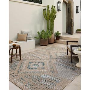 Loloi Amber Lewis Topanga Collection TOP-01 Natural/Bone 7′-10″ x 10′ Indoor/Outdoor Area Rug(Natural / Aqua)