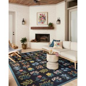 Loloi Rifle Paper Co. Perennial Collection Wildflower PRN-03 Black/Navy 6′-7″ x 9′-4″ Indoor/Outdoor Area Rug(Black)