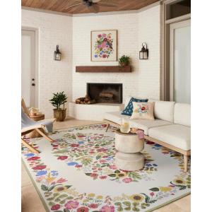 Loloi Rifle Paper Co. Perennial Collection Wildflower PRN-03 Black/Navy 6′-7″ x 9′-4″ Indoor/Outdoor Area Rug(Cream)