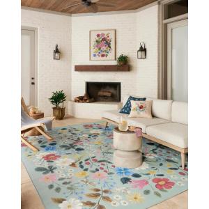 Loloi Rifle Paper Co. Perennial Collection Wildflower PRN-03 Black/Navy 6′-7″ x 9′-4″ Indoor/Outdoor Area Rug(Mint)