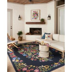 Loloi Rifle Paper Co. Perennial Collection Wildflower PRN-03 Black/Navy 6′-7″ x 9′-4″ Indoor/Outdoor Area Rug(Navy)