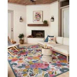 Loloi Rifle Paper Co. Perennial Collection Wildflower PRN-03 Black/Navy 6′-7″ x 9′-4″ Indoor/Outdoor Area Rug(Rose / Multi)