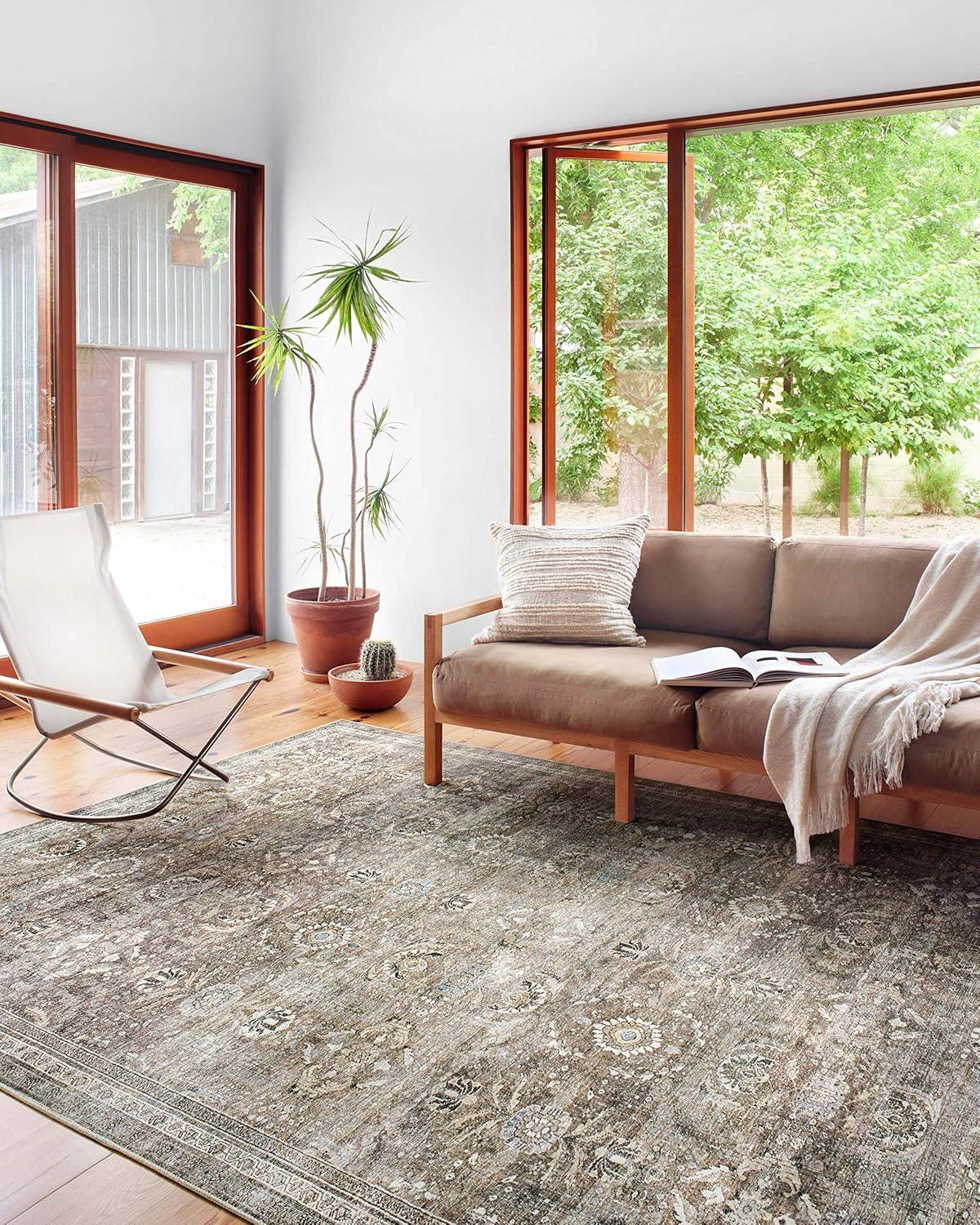 imageLoloi Layla Collection LAY03 OliveCharcoal 50quot x 76quot 13quot Thick Area Rug Soft Durable Vintage Inspired Distressed Low Pile NonShedding Easy Clean Printed Living Room RugAntique Moss