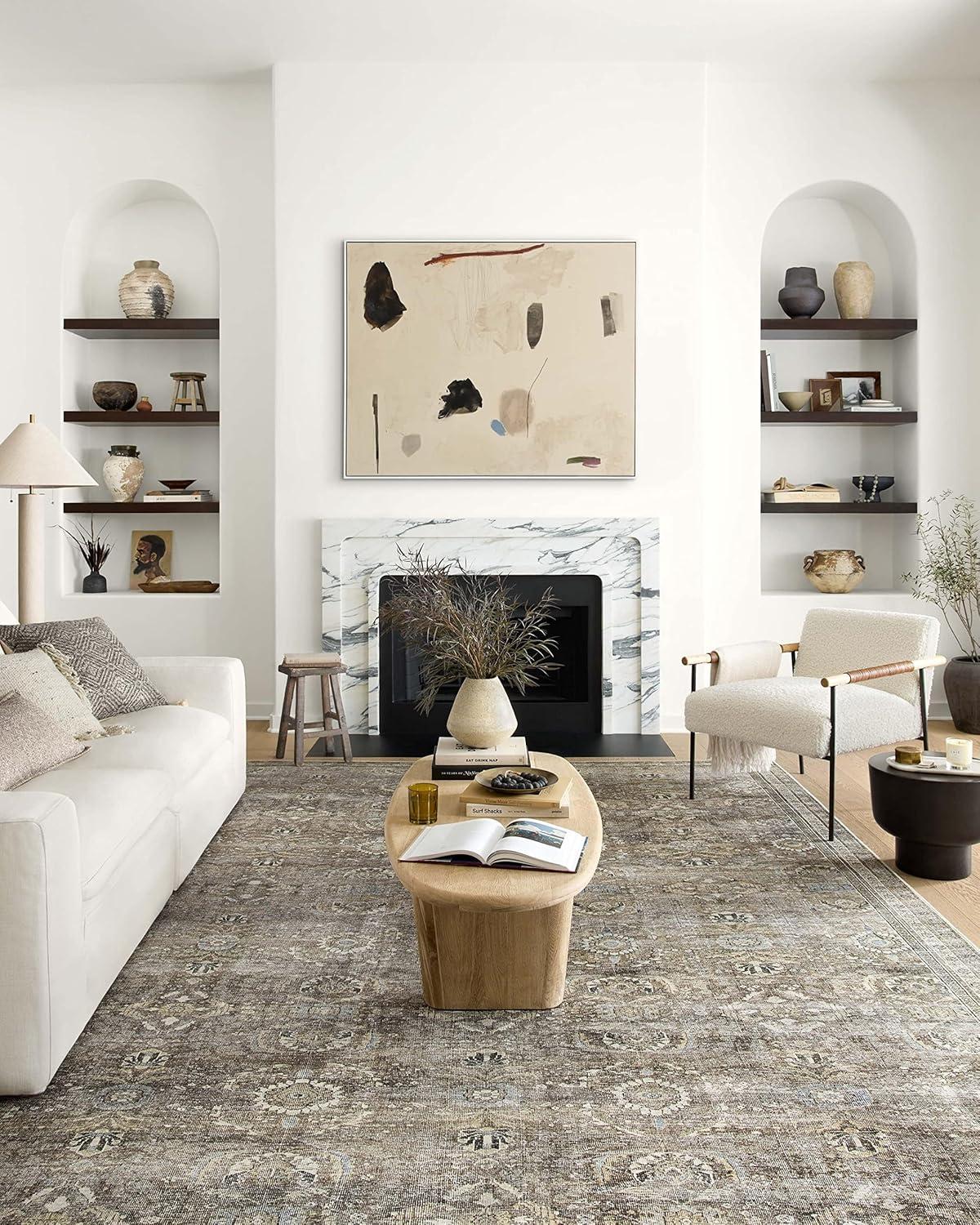 imageLoloi Layla Collection LAY03 OliveCharcoal 50quot x 76quot 13quot Thick Area Rug Soft Durable Vintage Inspired Distressed Low Pile NonShedding Easy Clean Printed Living Room RugAntique Moss