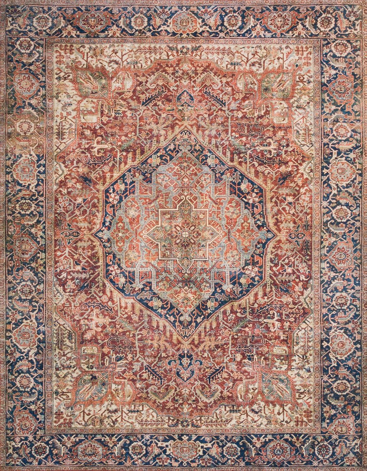 imageLoloi Layla Collection LAY03 OliveCharcoal 50quot x 76quot 13quot Thick Area Rug Soft Durable Vintage Inspired Distressed Low Pile NonShedding Easy Clean Printed Living Room RugRed Navy