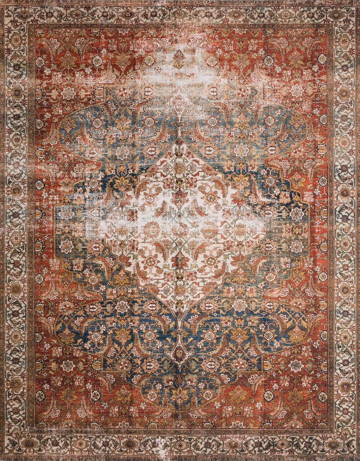 imageLoloi Layla Collection LAY03 OliveCharcoal 50quot x 76quot 13quot Thick Area Rug Soft Durable Vintage Inspired Distressed Low Pile NonShedding Easy Clean Printed Living Room RugOcean Multi