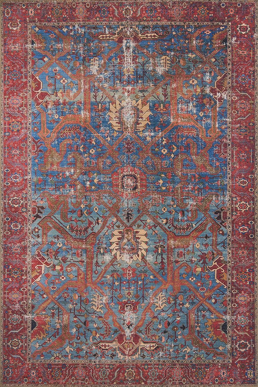 imageLoloi Loren Collection LQ03 SandTaupe 84quot x 116quot Area RugBlue Red
