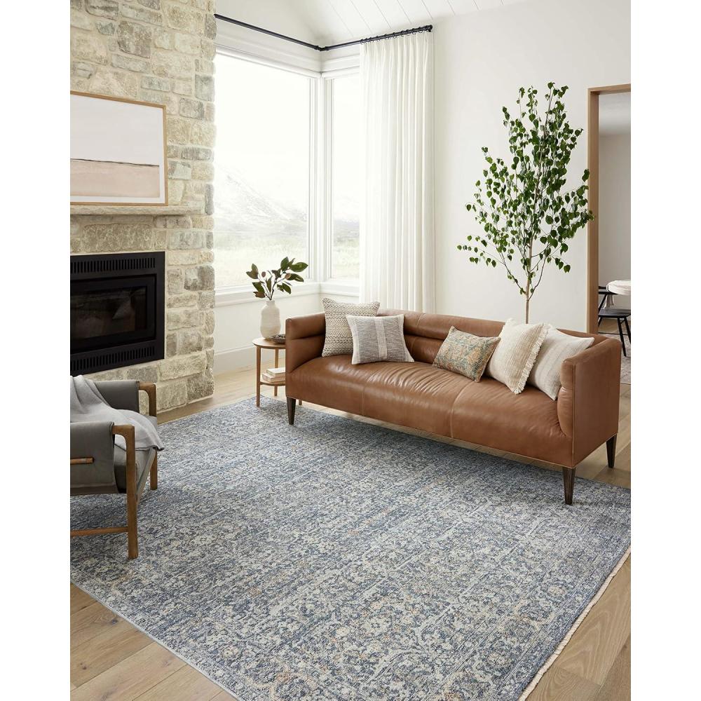imageLoloi Angela Rose Blake Collection BLA02 OceanMocha 710quot x 102quot 25quot Pile Height Fringe Area RugDenim Taupe