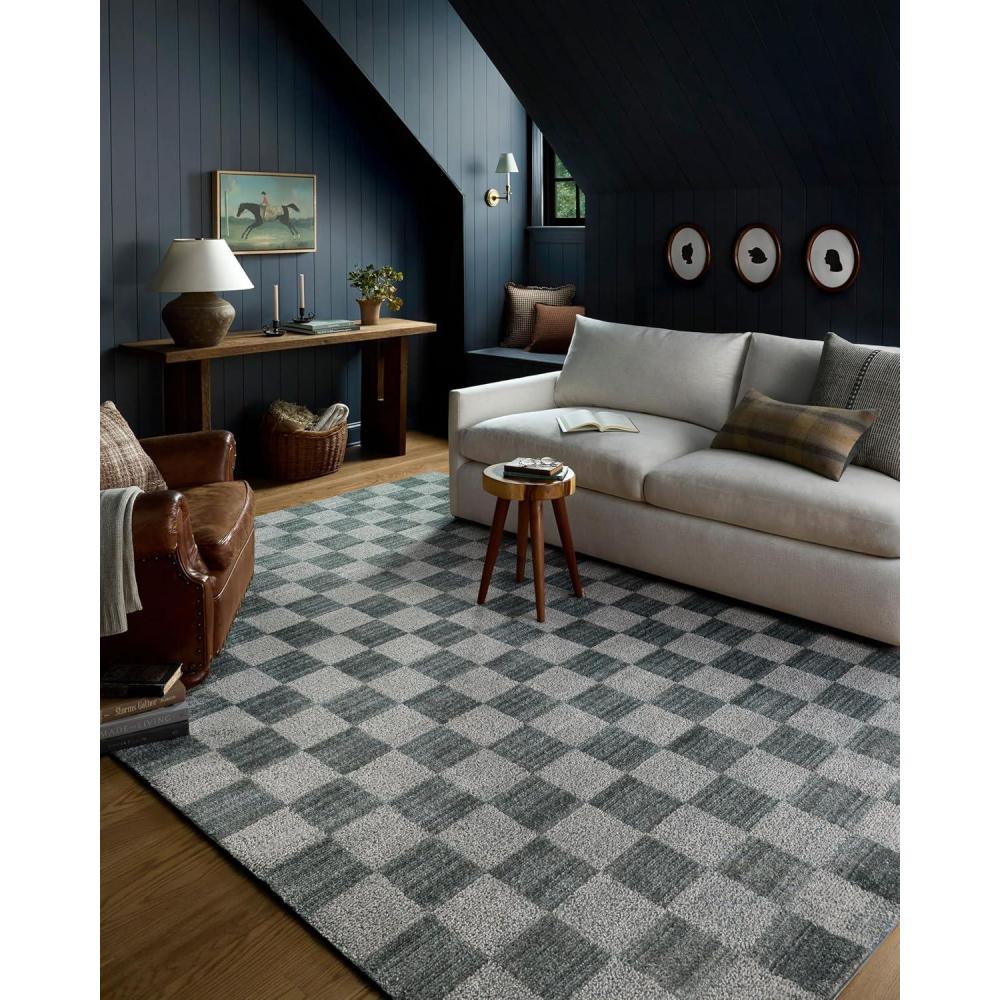 imageLoloi Chris Loves Julia Calvin Collection CLV01 PebbleIvory 710quot x 10 Area Rug Checkered Neutral Soft Living Room Bedroom CarpetBlue  Ivory
