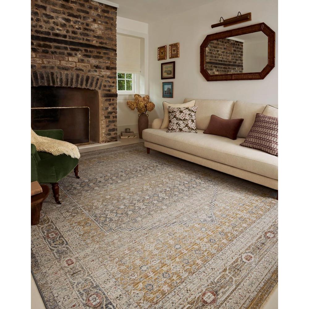 imageLoloi Chris Loves Julia Ida Collection IDA01 TaupeMulti 93quot x 131quot 19quot Pile Height Area RugStone Gold