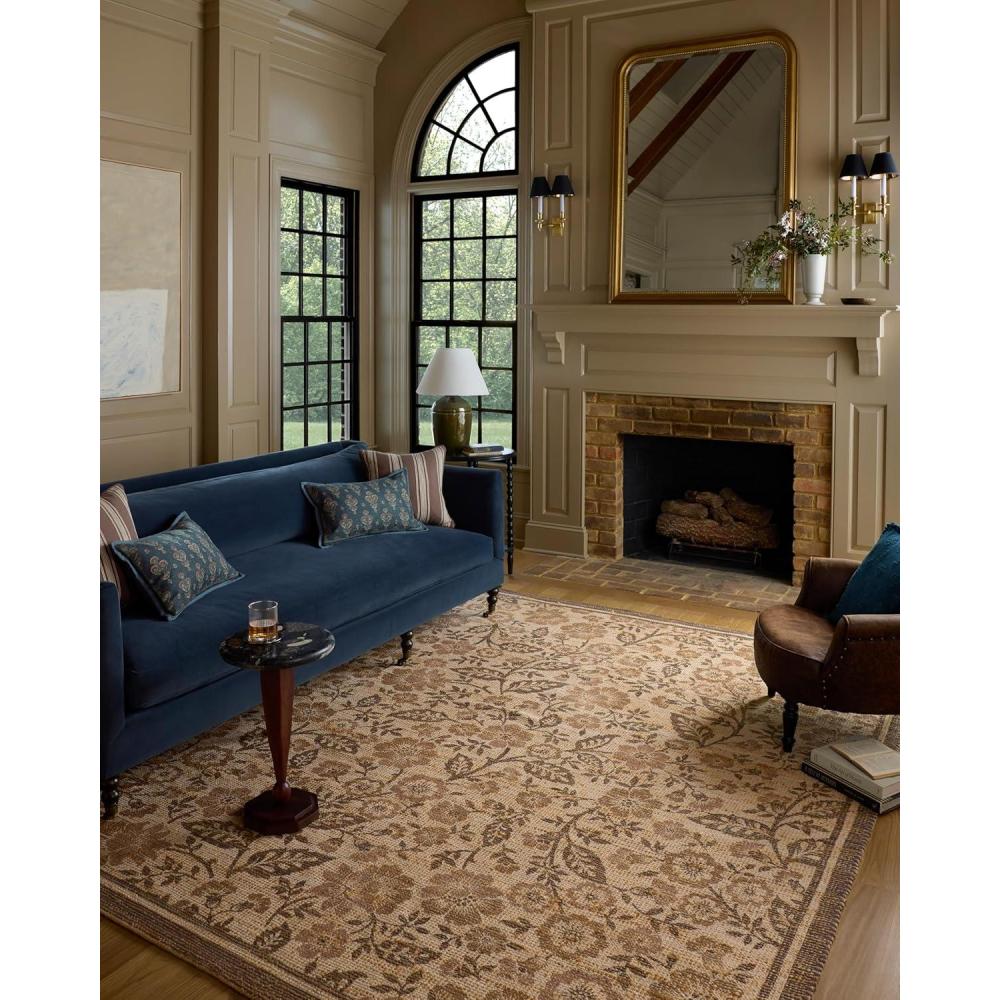 imageLoloi Chris Loves Julia Rue Collection RUE04 MossBlue 23quot x 39quot Accent Rug Jute Neutral Floral Living Room Bedroom RugBark  Mocha