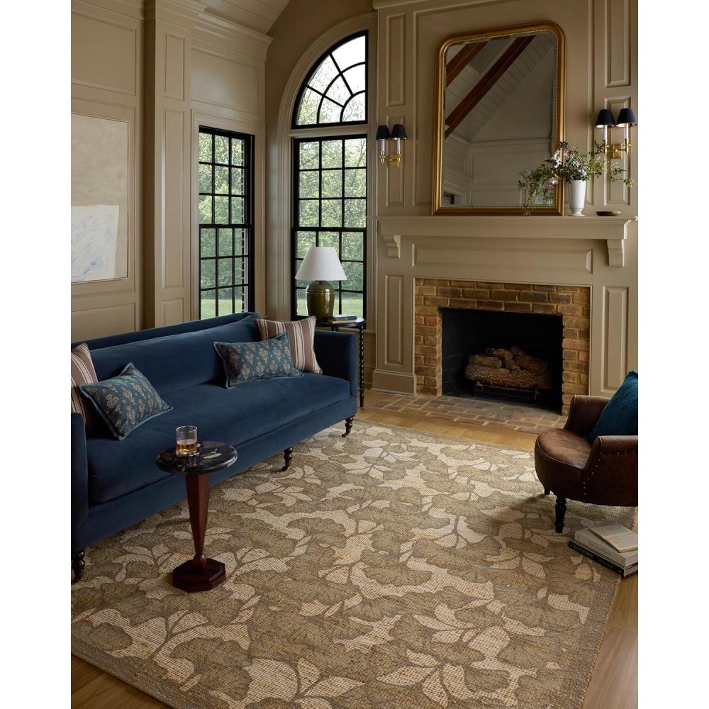 imageLoloi Chris Loves Julia Rue Collection RUE04 MossBlue 23quot x 39quot Accent Rug Jute Neutral Floral Living Room Bedroom RugOlive Sage