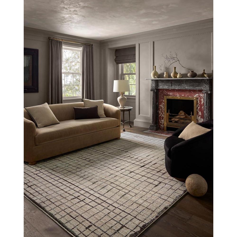 imageLoloi Jeremiah Brent Bleecker Collection BLE05 NaturalCharcoal 53quot x 76quot Area RugIvory  Charcoal