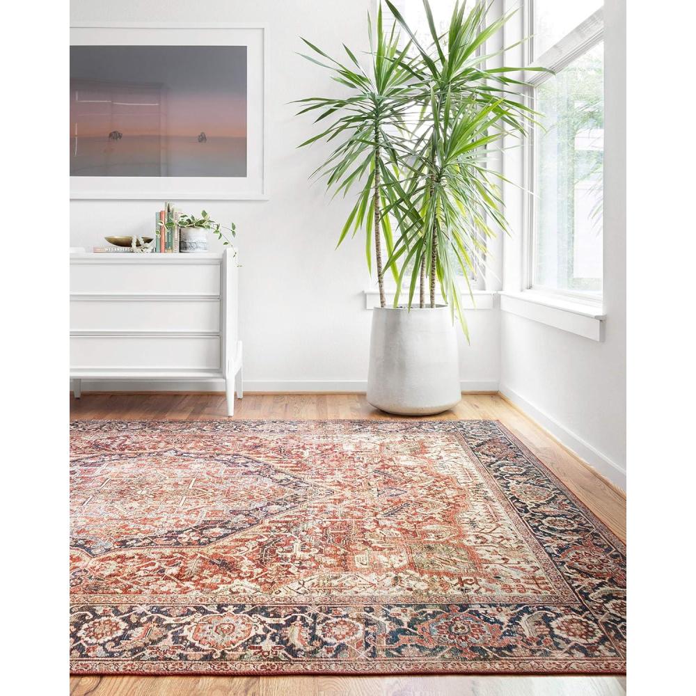 imageLoloi Layla Collection LAY03 OliveCharcoal 50quot x 76quot 13quot Thick Area Rug Soft Durable Vintage Inspired Distressed Low Pile NonShedding Easy Clean Printed Living Room RugRed Navy