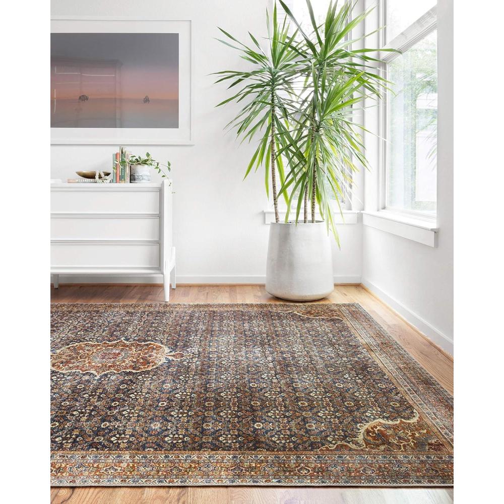 imageLoloi Layla Collection LAY03 OliveCharcoal 50quot x 76quot 13quot Thick Area Rug Soft Durable Vintage Inspired Distressed Low Pile NonShedding Easy Clean Printed Living Room RugCobalt Blue  Spice