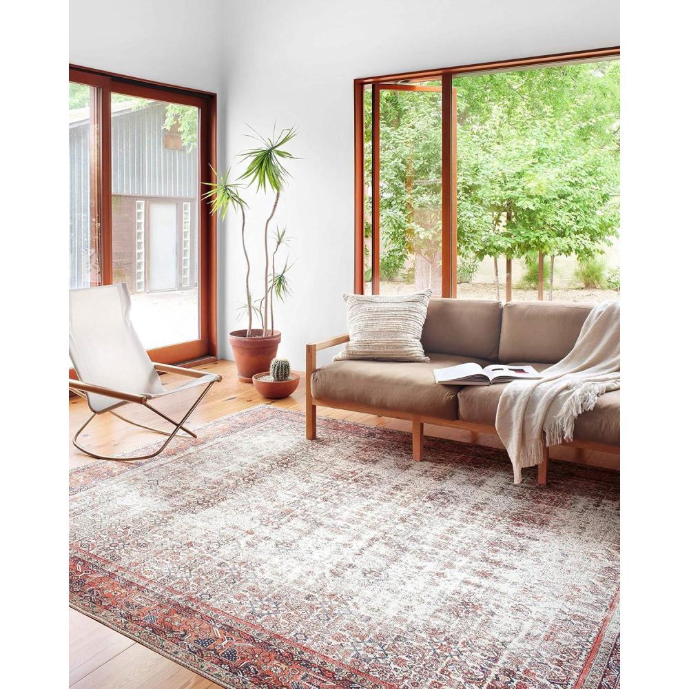 imageLoloi Layla Collection LAY03 OliveCharcoal 50quot x 76quot 13quot Thick Area Rug Soft Durable Vintage Inspired Distressed Low Pile NonShedding Easy Clean Printed Living Room RugIvory  Brick