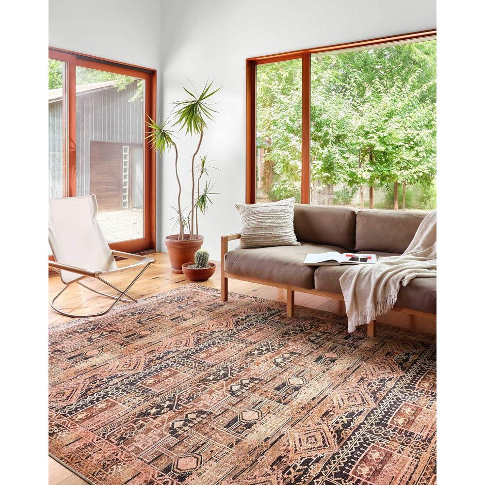 imageLoloi Layla Collection LAY03 OliveCharcoal 50quot x 76quot 13quot Thick Area Rug Soft Durable Vintage Inspired Distressed Low Pile NonShedding Easy Clean Printed Living Room RugMocha Blush