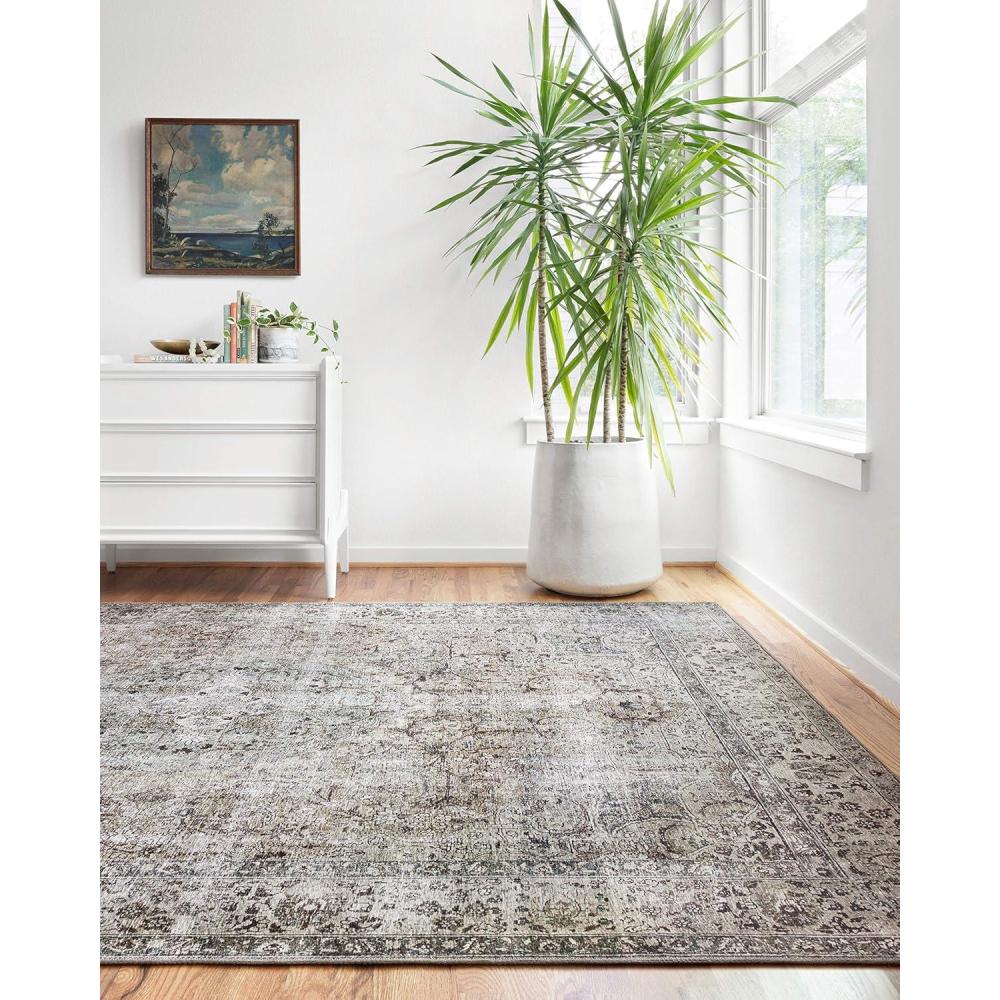 imageLoloi Layla Collection LAY03 OliveCharcoal 50quot x 76quot 13quot Thick Area Rug Soft Durable Vintage Inspired Distressed Low Pile NonShedding Easy Clean Printed Living Room RugTaupe  Stone