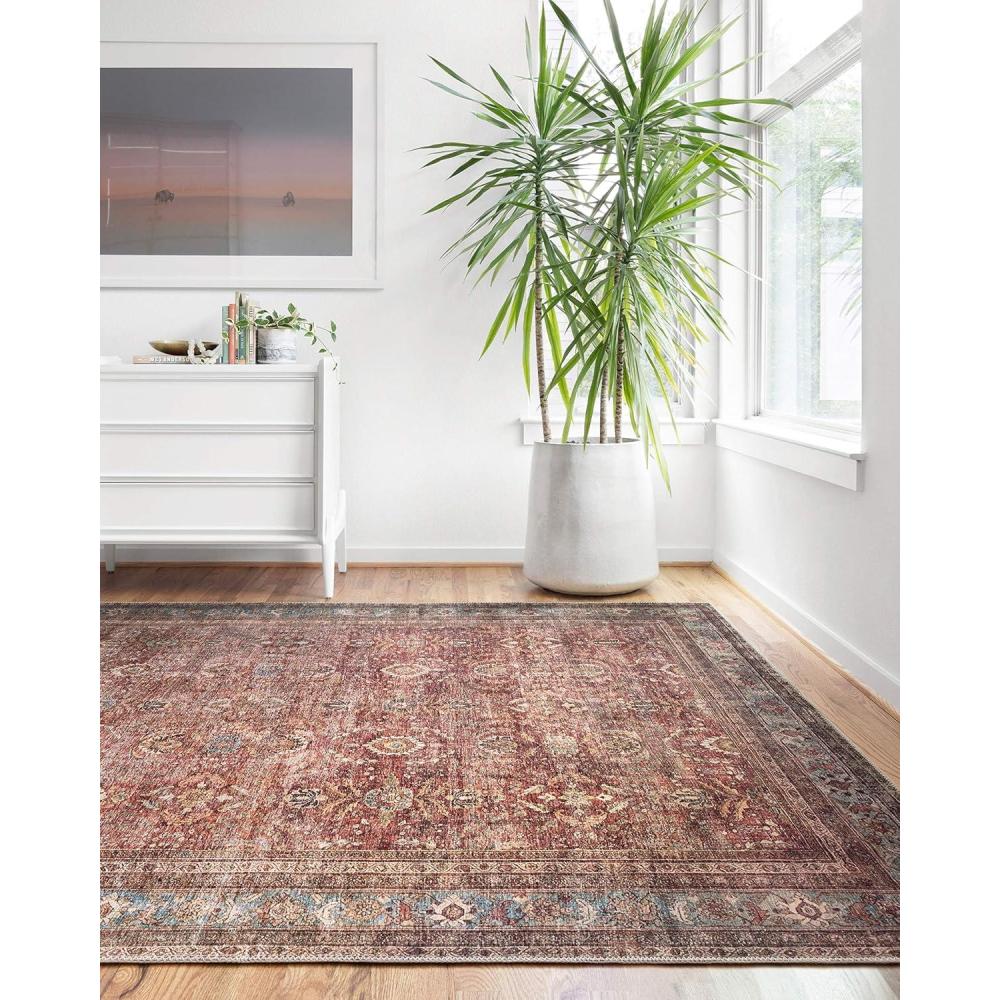 imageLoloi Layla Collection LAY03 OliveCharcoal 50quot x 76quot 13quot Thick Area Rug Soft Durable Vintage Inspired Distressed Low Pile NonShedding Easy Clean Printed Living Room RugBrick Blue