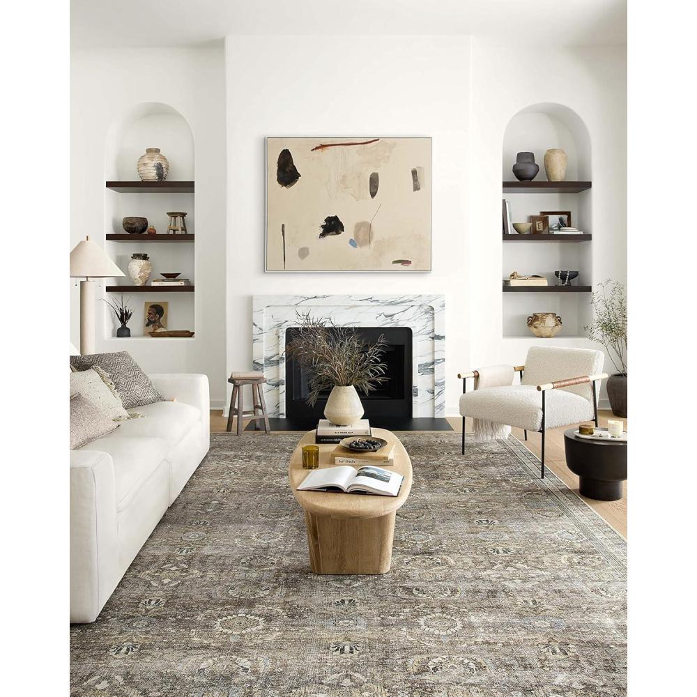 imageLoloi Layla Collection LAY03 OliveCharcoal 50quot x 76quot 13quot Thick Area Rug Soft Durable Vintage Inspired Distressed Low Pile NonShedding Easy Clean Printed Living Room RugAntique  Moss