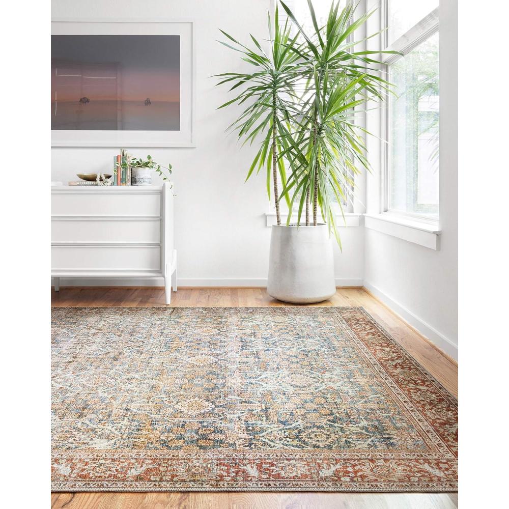 imageLoloi Layla Collection LAY03 OliveCharcoal 50quot x 76quot 13quot Thick Area Rug Soft Durable Vintage Inspired Distressed Low Pile NonShedding Easy Clean Printed Living Room RugOcean Rust