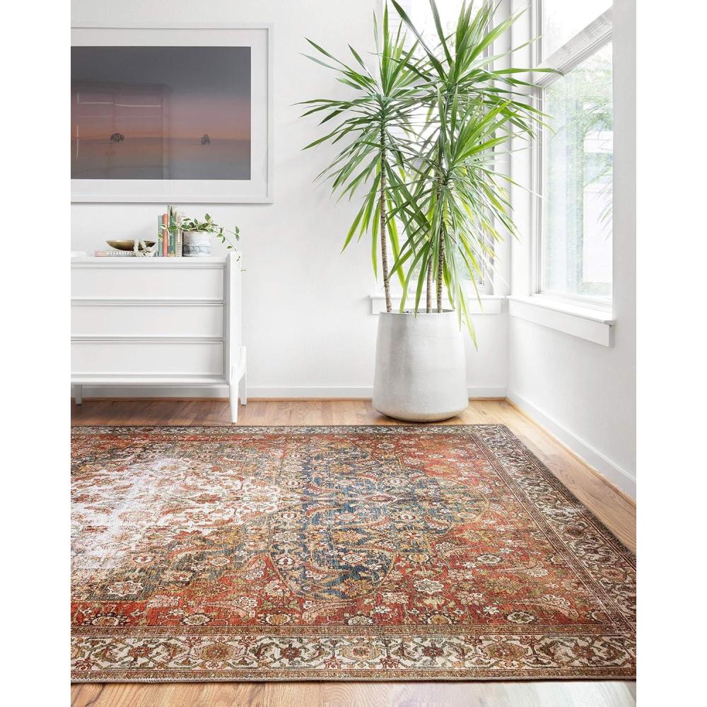 imageLoloi Layla Collection LAY03 OliveCharcoal 50quot x 76quot 13quot Thick Area Rug Soft Durable Vintage Inspired Distressed Low Pile NonShedding Easy Clean Printed Living Room RugOcean Multi