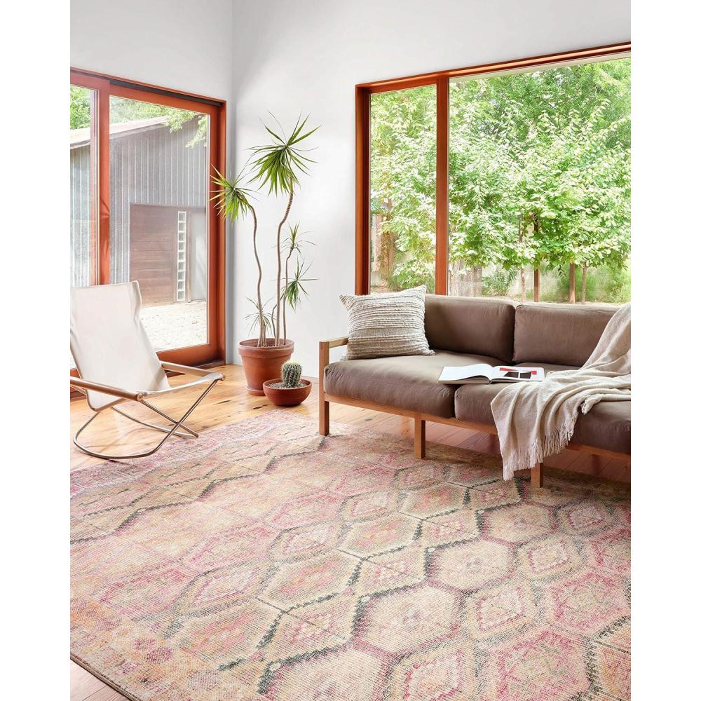imageLoloi Layla Collection LAY03 OliveCharcoal 50quot x 76quot 13quot Thick Area Rug Soft Durable Vintage Inspired Distressed Low Pile NonShedding Easy Clean Printed Living Room RugPink Lagoon
