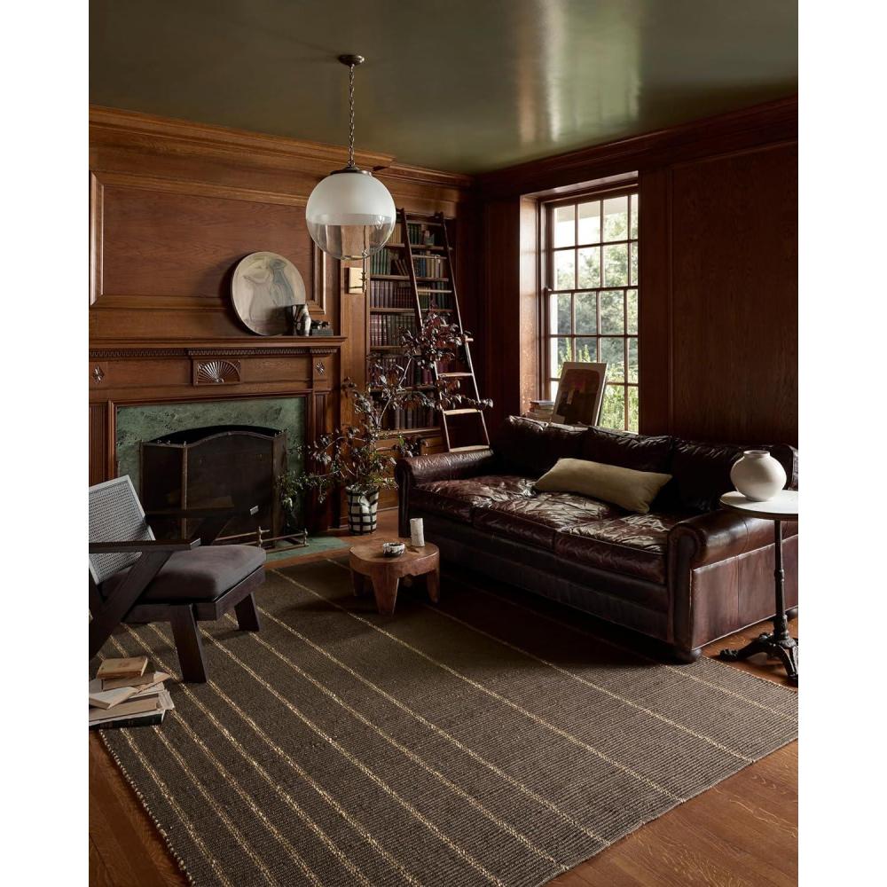 imageLoloi Leanne Ford Weatherstaff Collection WTS01 EspressoNatural 93quot x 13 Area Rug Jute Striped Neutral Living Room Bedroom Dining RoomEspresso Natural