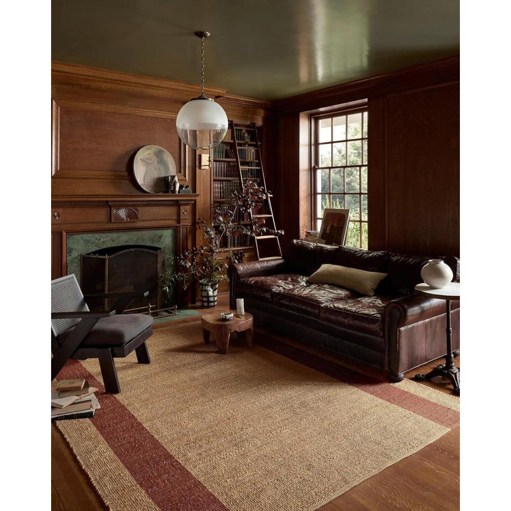 imageLoloi Leanne Ford Weatherstaff Collection WTS01 EspressoNatural 93quot x 13 Area Rug Jute Striped Neutral Living Room Bedroom Dining RoomNatural Brick