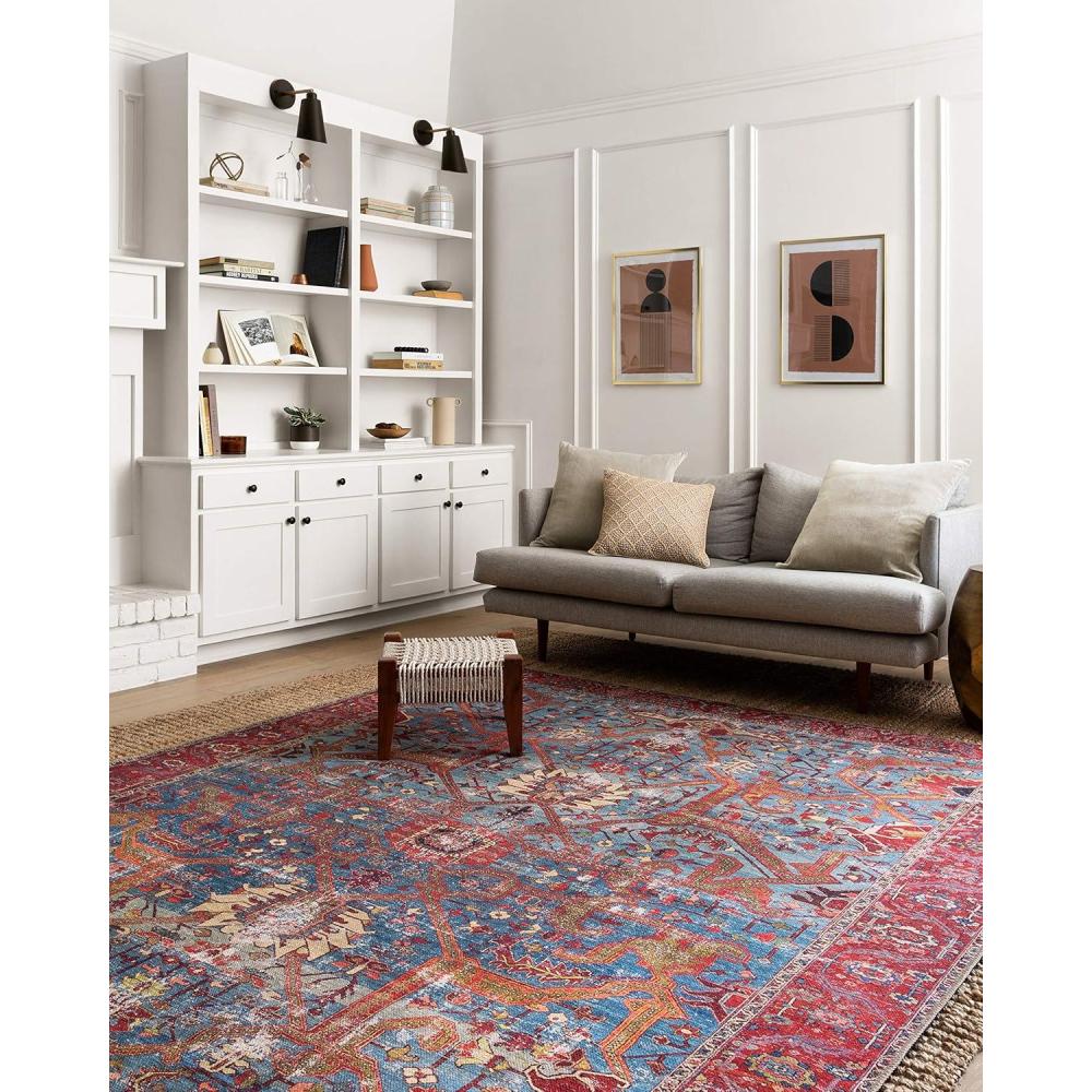 imageLoloi Loren Collection LQ03 SandTaupe 84quot x 116quot Area RugBlue Red