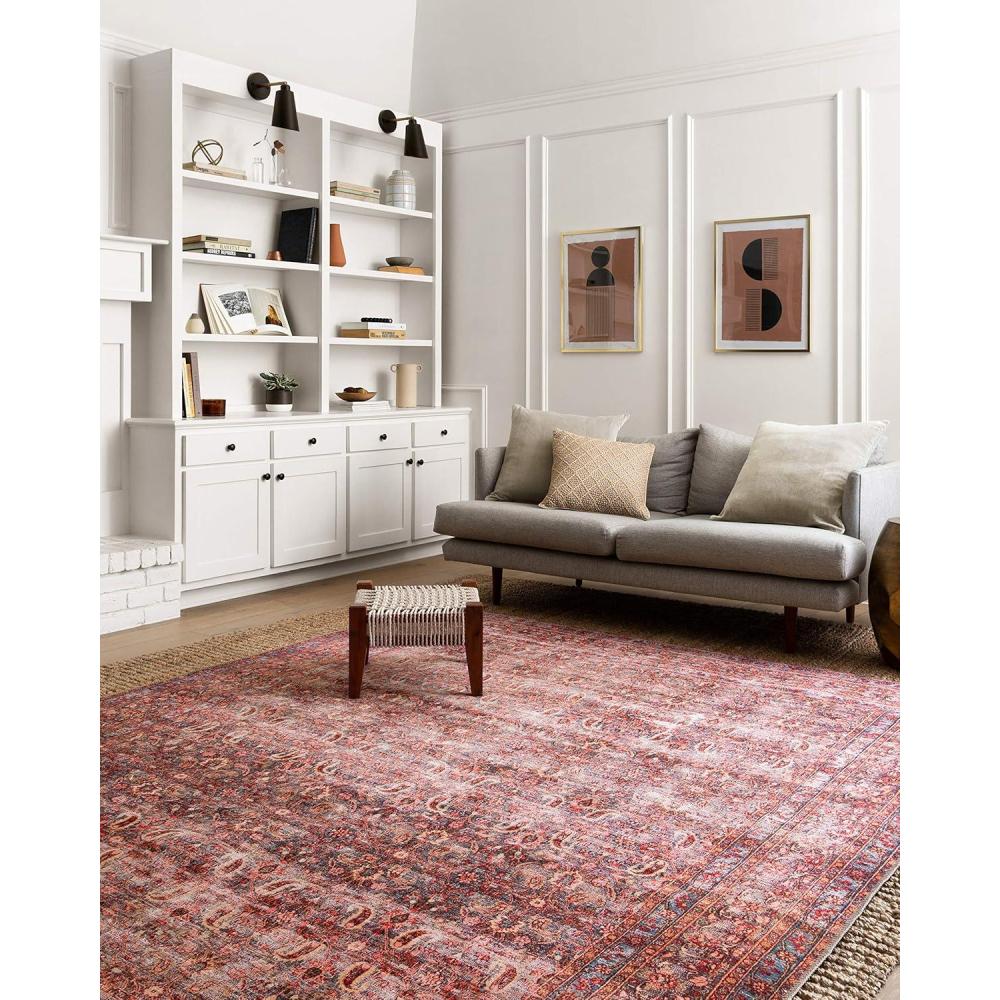 imageLoloi Loren Collection LQ03 SandTaupe 84quot x 116quot Area RugEggplant Crimson