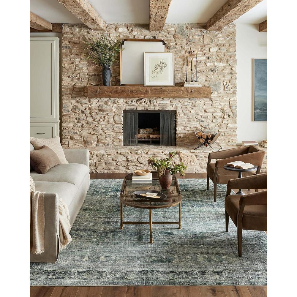 imageLoloi Magnolia Home by Joanna Gaines Banks Collection BAN04 BrickIvory 86quot x 116quot 13quot Pile Height Machine Washable Area RugBlue Lagoon