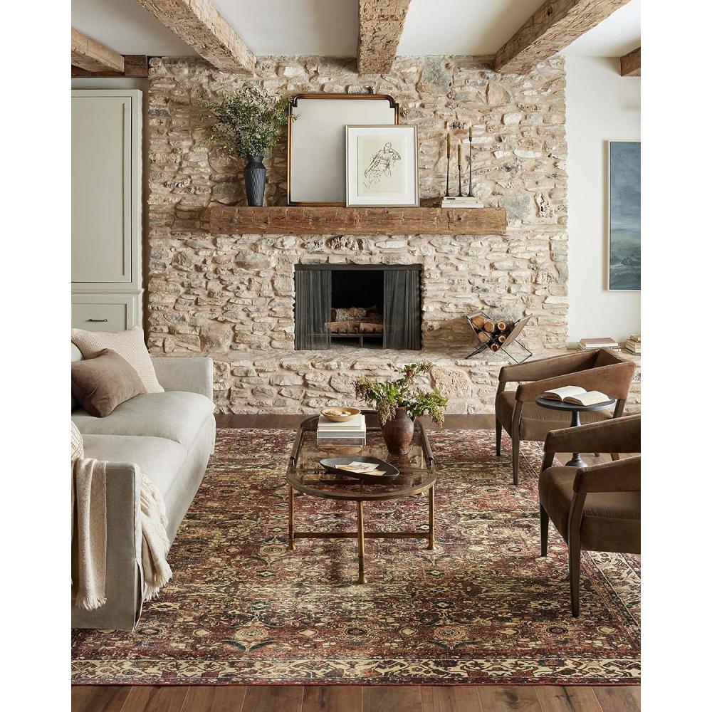 imageLoloi Magnolia Home by Joanna Gaines Banks Collection BAN04 BrickIvory 86quot x 116quot 13quot Pile Height Machine Washable Area RugBrick Ivory