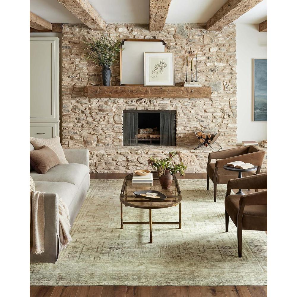 imageLoloi Magnolia Home by Joanna Gaines Banks Collection BAN04 BrickIvory 86quot x 116quot 13quot Pile Height Machine Washable Area RugNatural Granite