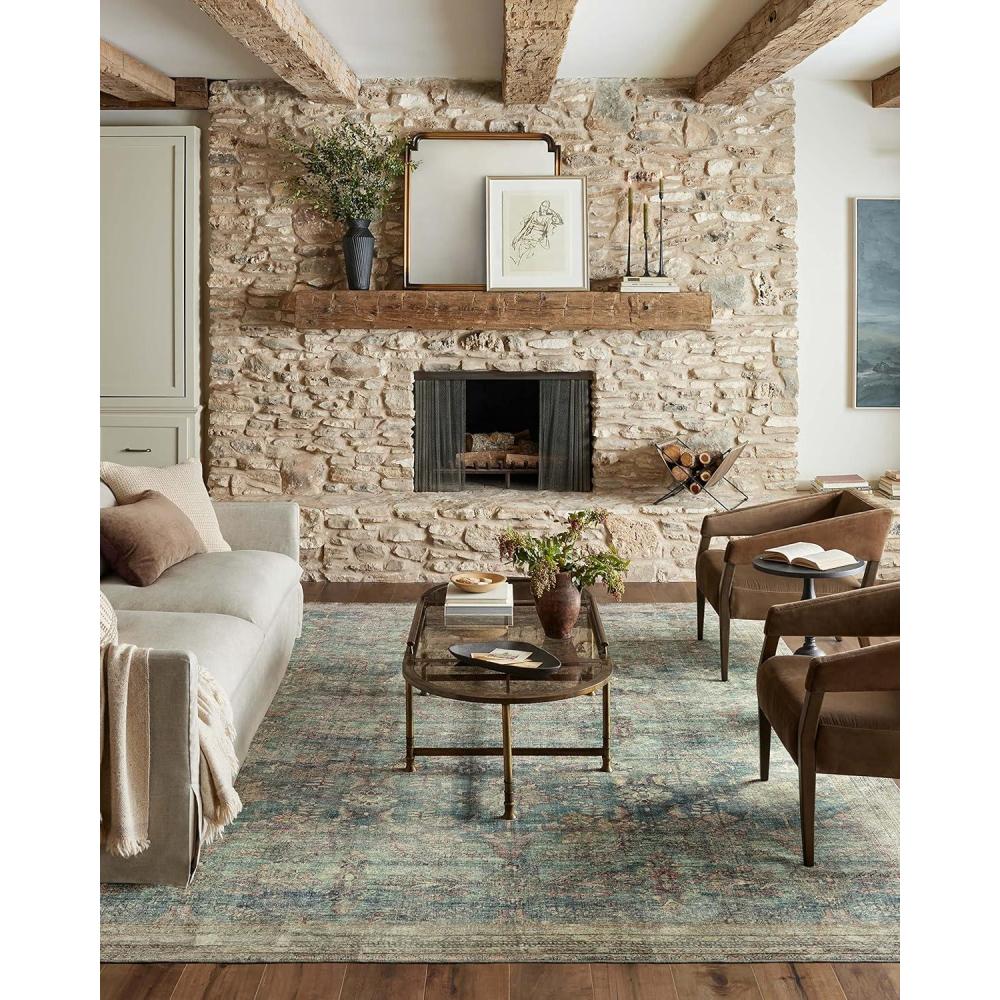 imageLoloi Magnolia Home by Joanna Gaines Banks Collection BAN04 BrickIvory 86quot x 116quot 13quot Pile Height Machine Washable Area RugOcean Spice
