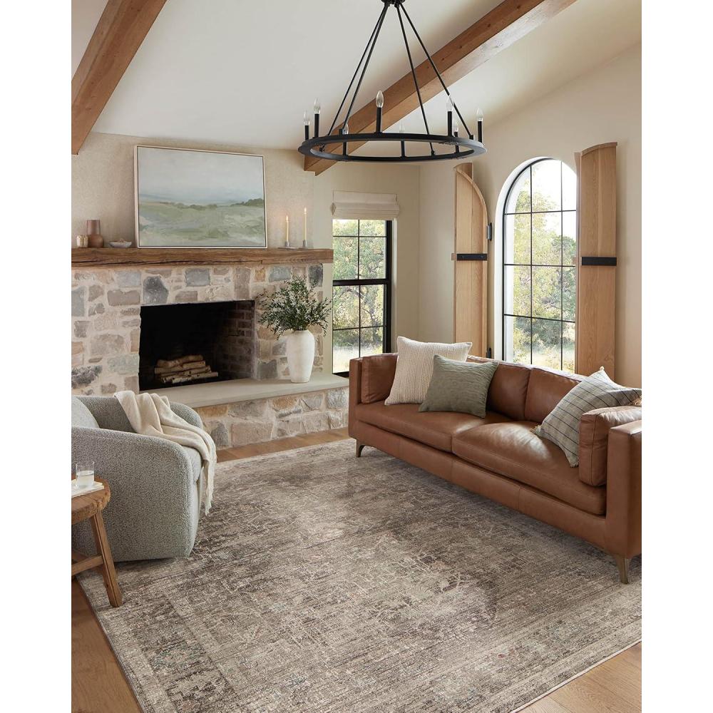 imageLoloi Magnolia Home by Joanna Gaines Millie Collection MIE02 SkyGold 710quot x 10 25quot Pile Height Area RugCharcoal Dove