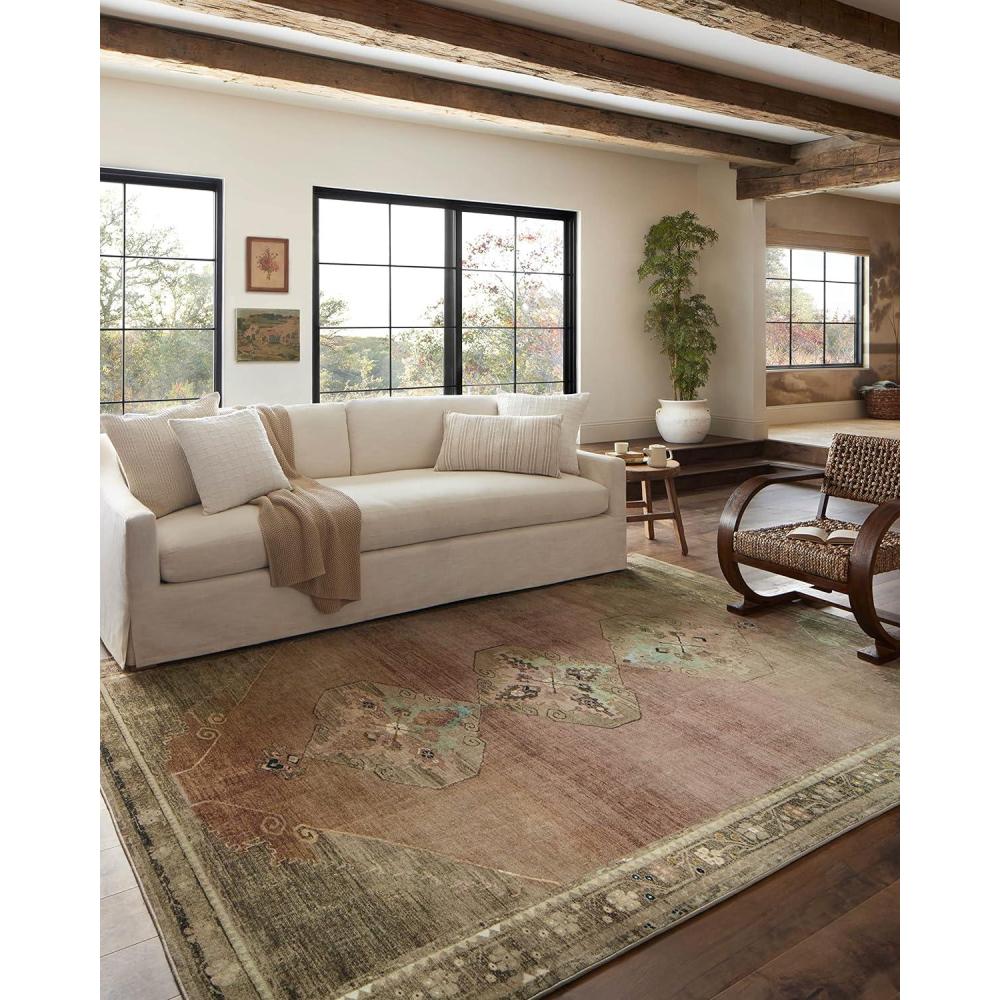 imageLoloi Magnolia Home by Joanna Gaines Sinclair Collection SIN04 NaturalSage 76quot x 96quot 25quot Pile Height Machine Washable Area RugClay Tobacco