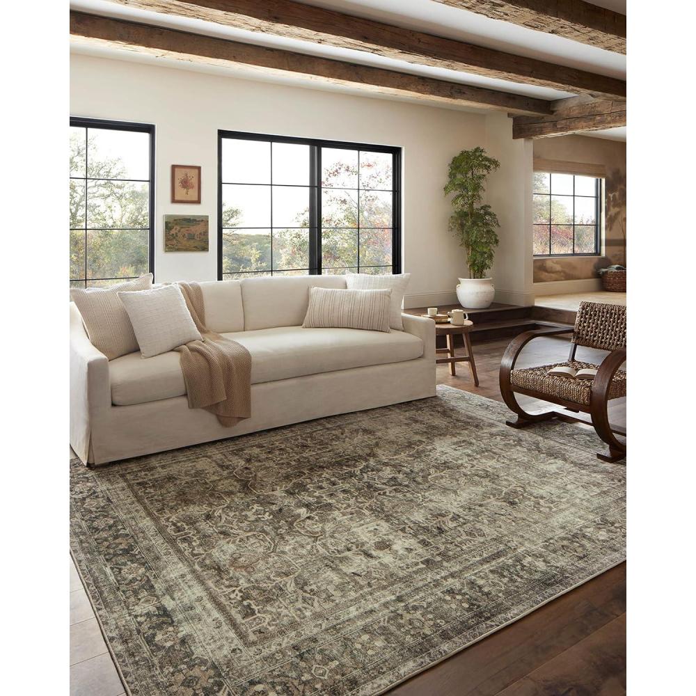 imageLoloi Magnolia Home by Joanna Gaines Sinclair Collection SIN04 NaturalSage 76quot x 96quot 25quot Pile Height Machine Washable Area RugPebble Taupe
