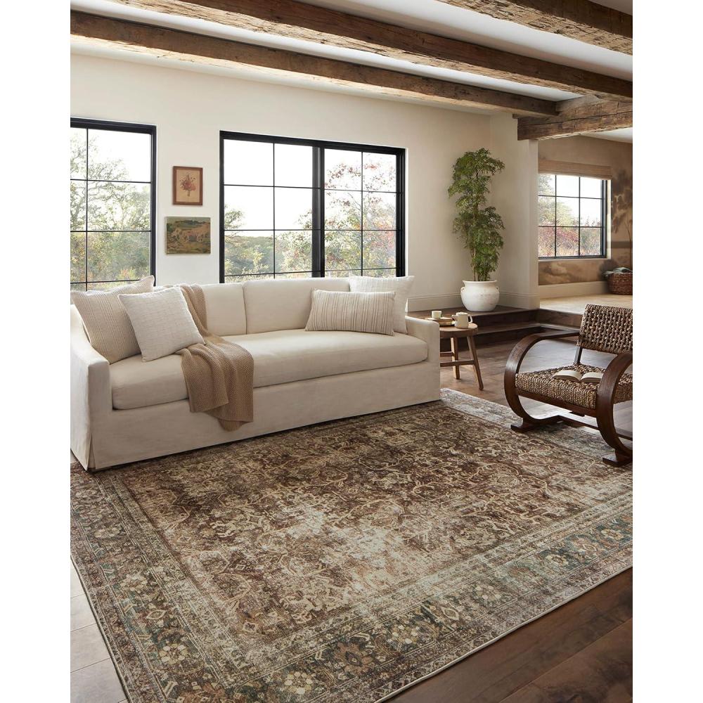 imageLoloi Magnolia Home by Joanna Gaines Sinclair Collection SIN04 NaturalSage 76quot x 96quot 25quot Pile Height Machine Washable Area RugRust  Lagoon