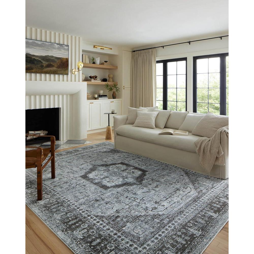 imageLoloi Odette Collection ODT03 IvoryBeige 710quot x 10 Area RugSky Charcoal
