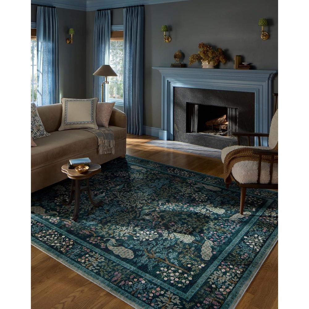imageLoloi Rifle Paper Co Canopy Collection CNP03 Aubergine 76quot x 96quot Area RugTeal