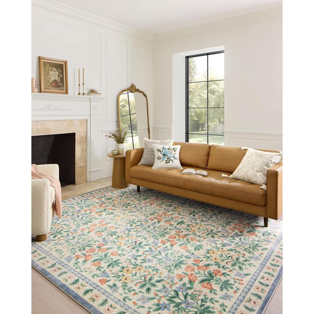 imageLoloi Rifle Paper Co Eden Collection EDE02 Mughal Garden Black 76quot x 96quot Area Rug feat CloudPileMughal Garden Cream