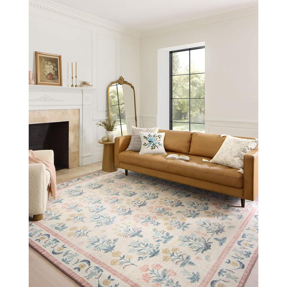 imageLoloi Rifle Paper Co Eden Collection EDE02 Mughal Garden Black 76quot x 96quot Area Rug feat CloudPileMughal Rose Blush