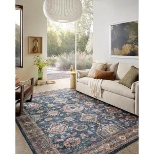 Loloi Anniston Collection ANS-01 Ivory/Stone 9′-0″ x 12′-0″ Machine Wash Area Rug(Denim / Sunset)